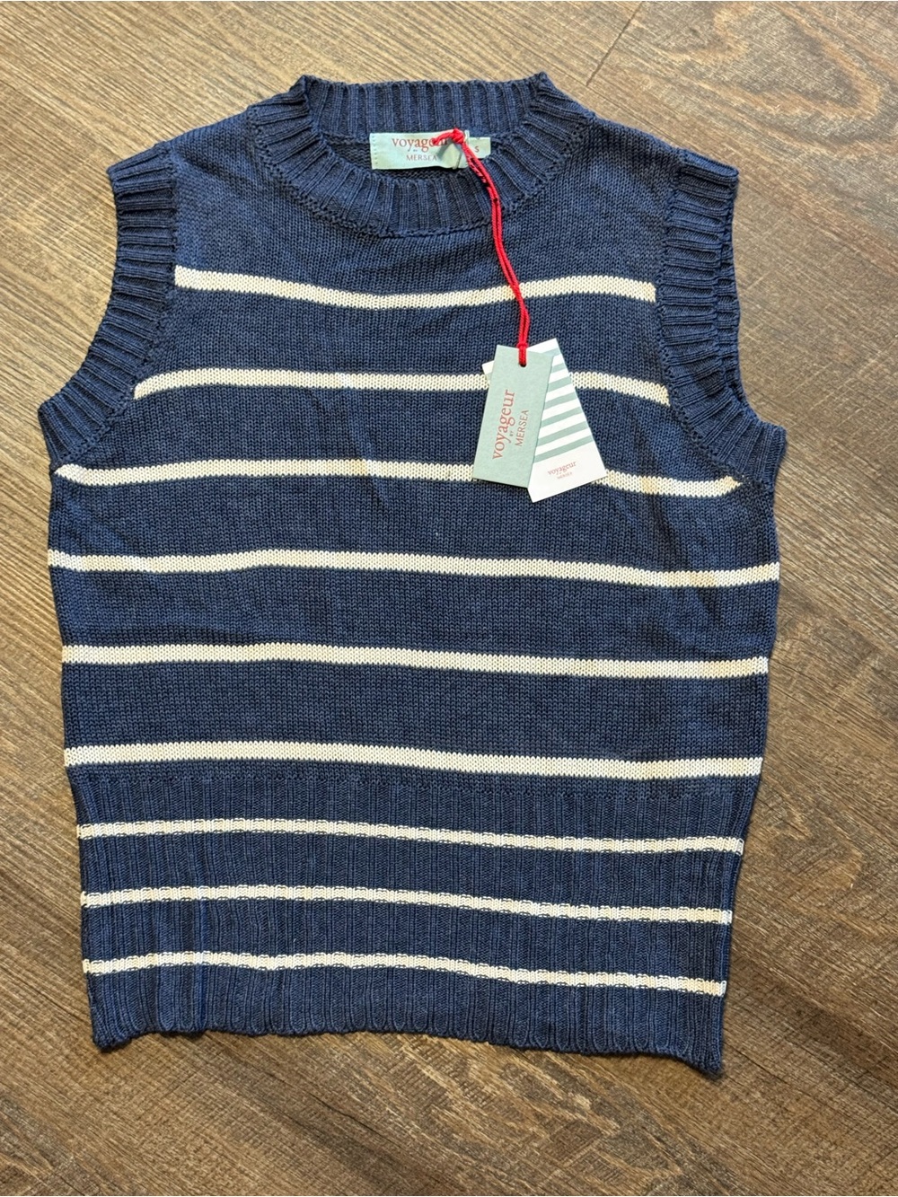 NWT Voyageur by Mersea Breton Sleeveless Blue & Cream Stripped Sweater Vest Sz S